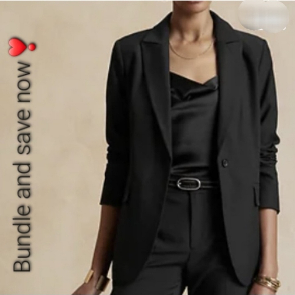 NWT Banana Republic Factory Black Sculpted Suit Blazer in Black Size 8